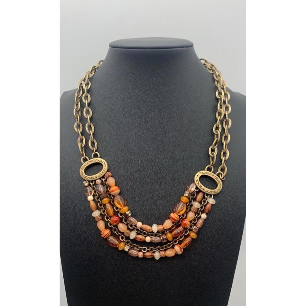 NWT Napier Antiqued Gold Tone Layered Fall Amber Colors Beaded Necklace 16+”